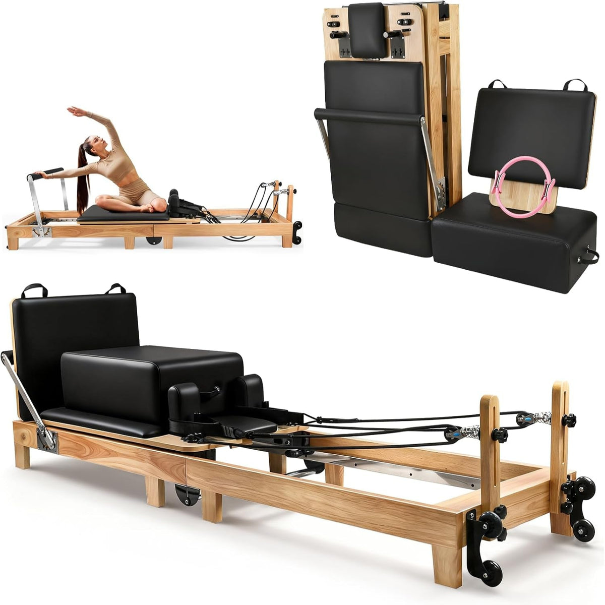94.5" Pilates Reformer,Reformer Pilates Machine with 5 Springs, Quick-Assembly Studio Grade Pilates Reformer Machine, Pilates Equipment with Sitting Box, Jump Board for Home Use & Studio 7A5 — product view 9