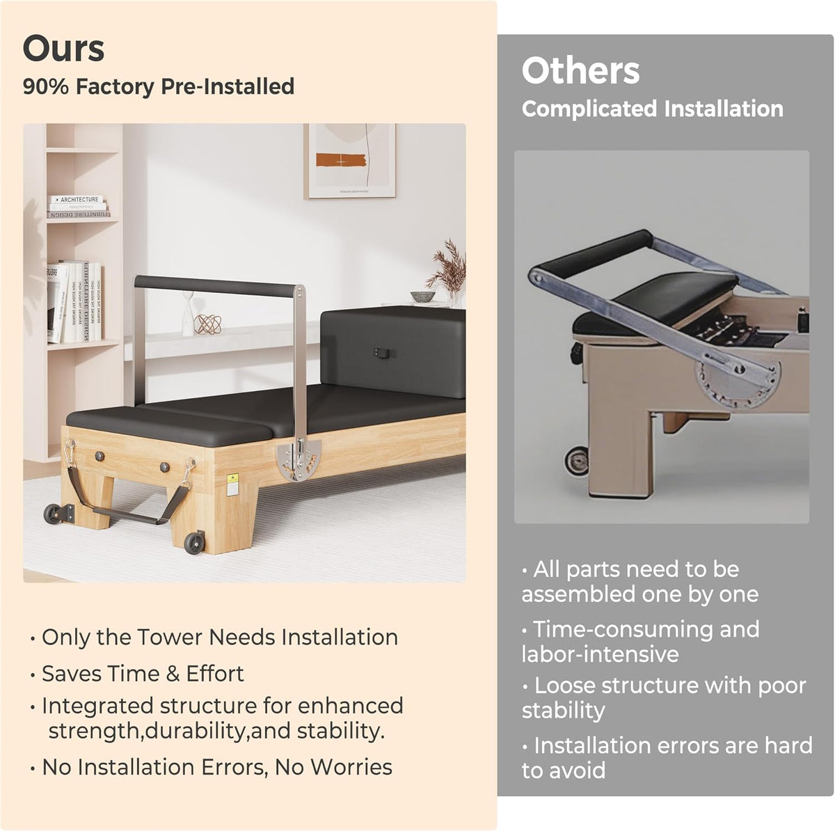 Pilates Reformer for Home Gym, Solid Wood Pilates Reformer Machine