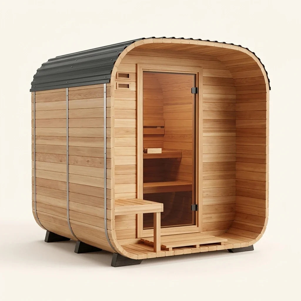 Traditional Outdoor Sauna Built for All-Season Use, Cedar Construction, 9kW Heater, Wi-Fi Controls