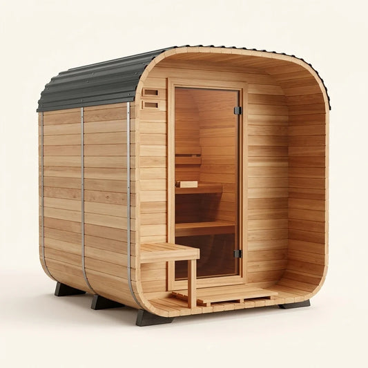 Traditional Outdoor Sauna Built for All-Season Use, Cedar Construction, 9kW Heater, Wi-Fi Controls