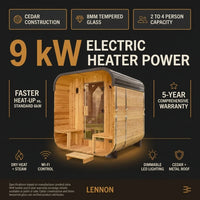 Traditional Outdoor Sauna Built for All-Season Use, Cedar Construction, 9kW Heater, Wi-Fi Controls — product view 6