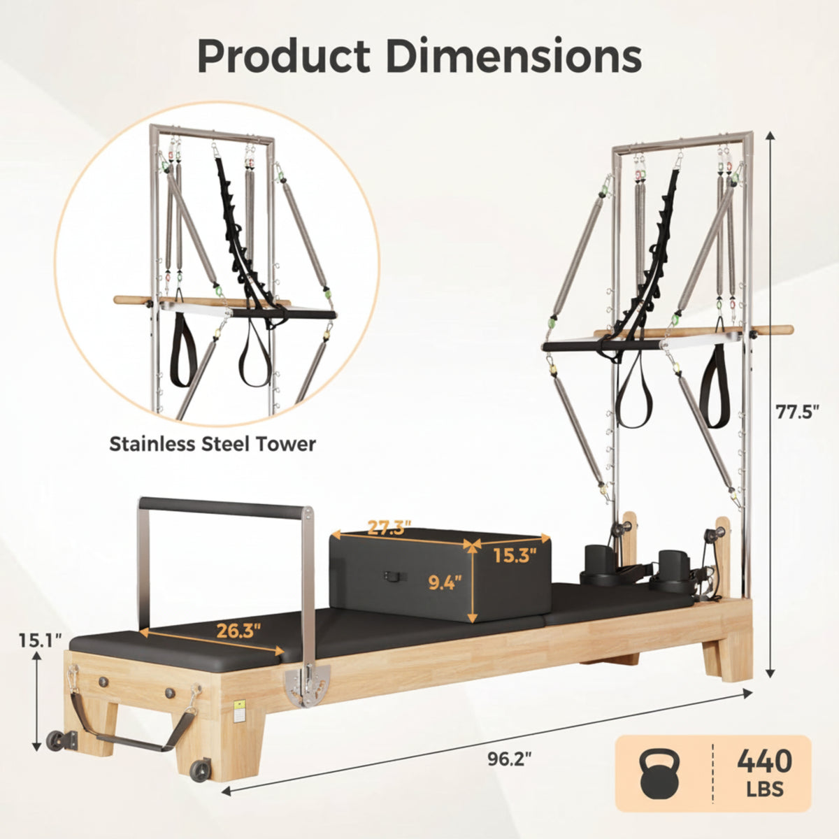 Pilates Reformer for Home Gym, Solid Wood Pilates Reformer Machine — product view 7