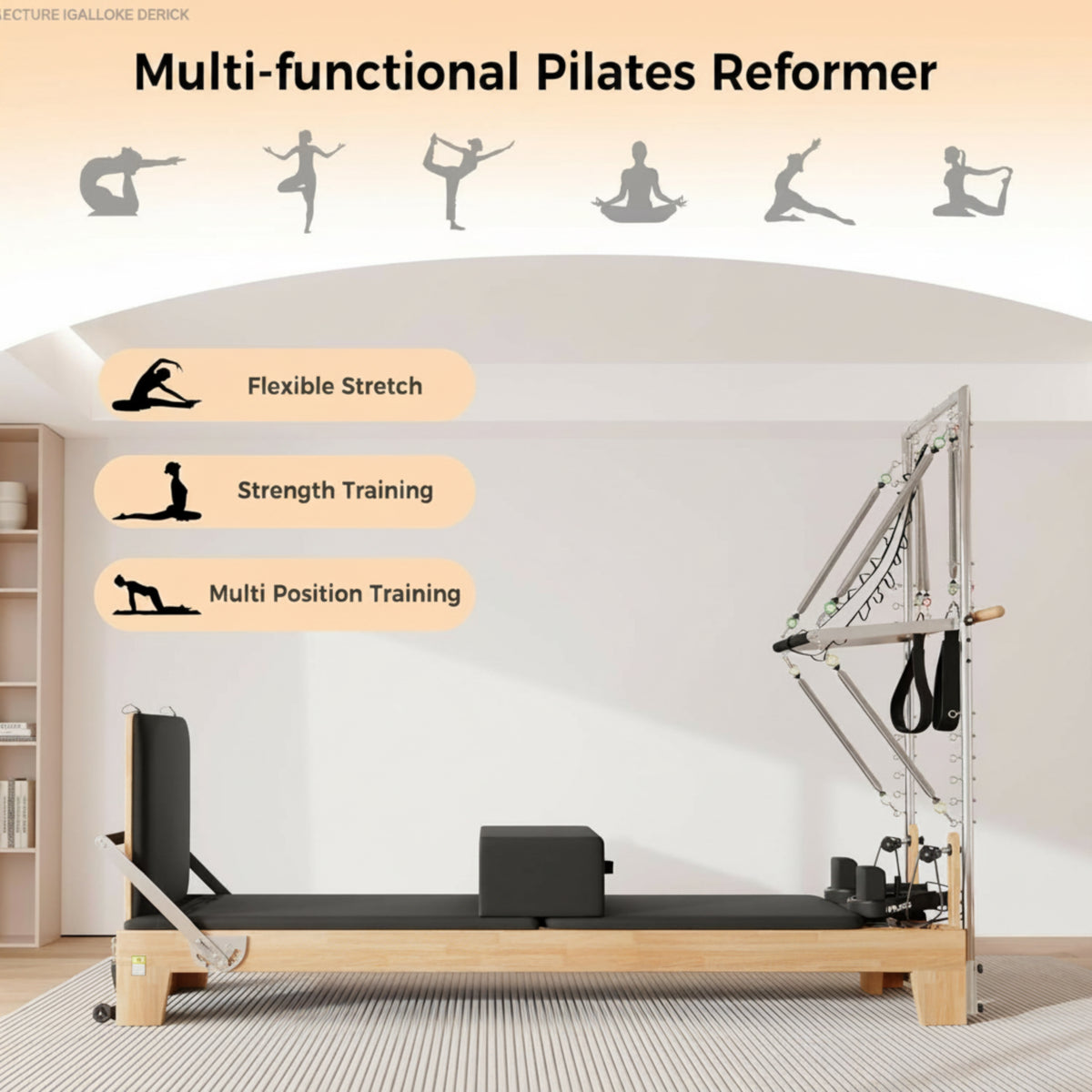 Pilates Reformer for Home Gym, Solid Wood Pilates Reformer Machine — product view 8