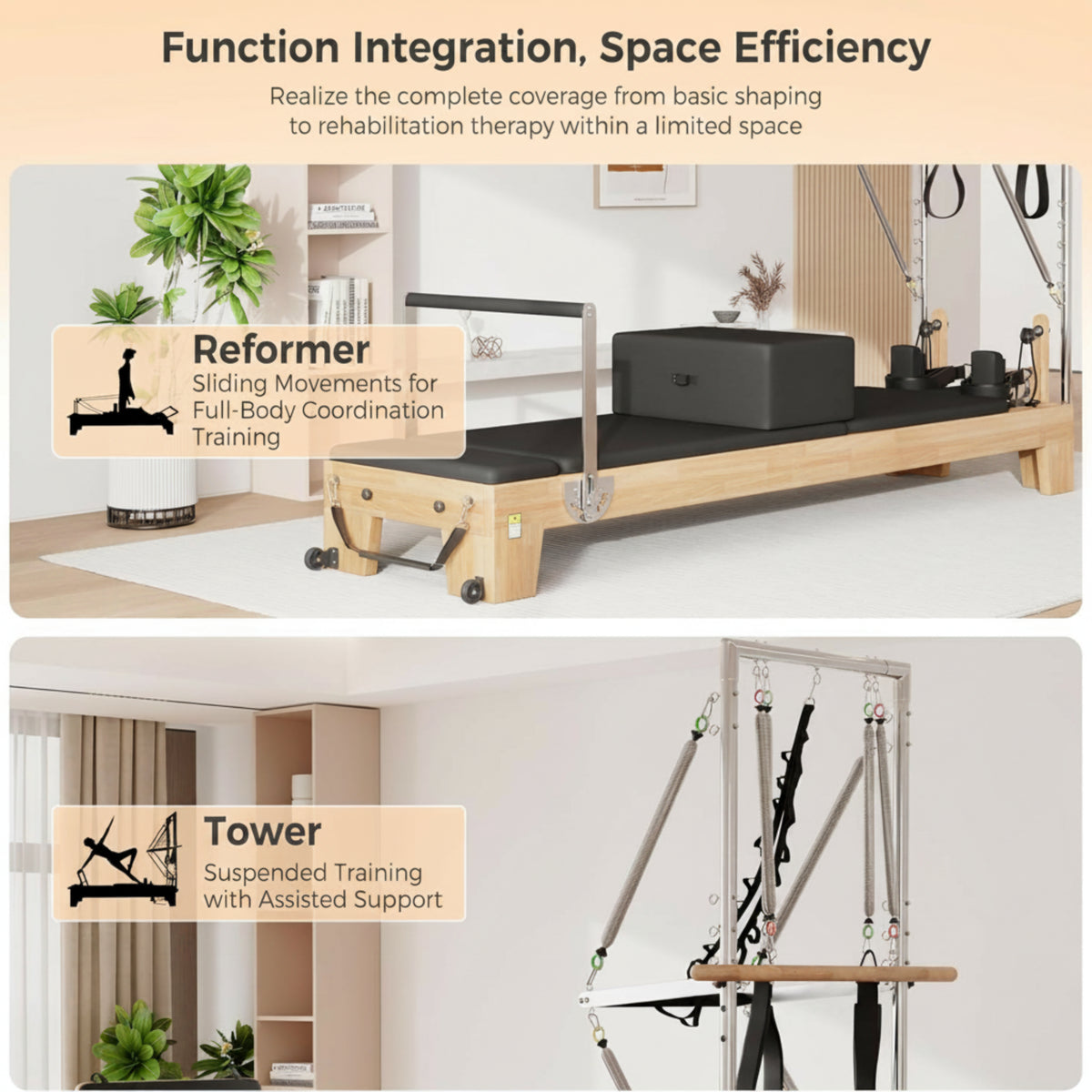 Pilates Reformer for Home Gym, Solid Wood Pilates Reformer Machine — product view 9