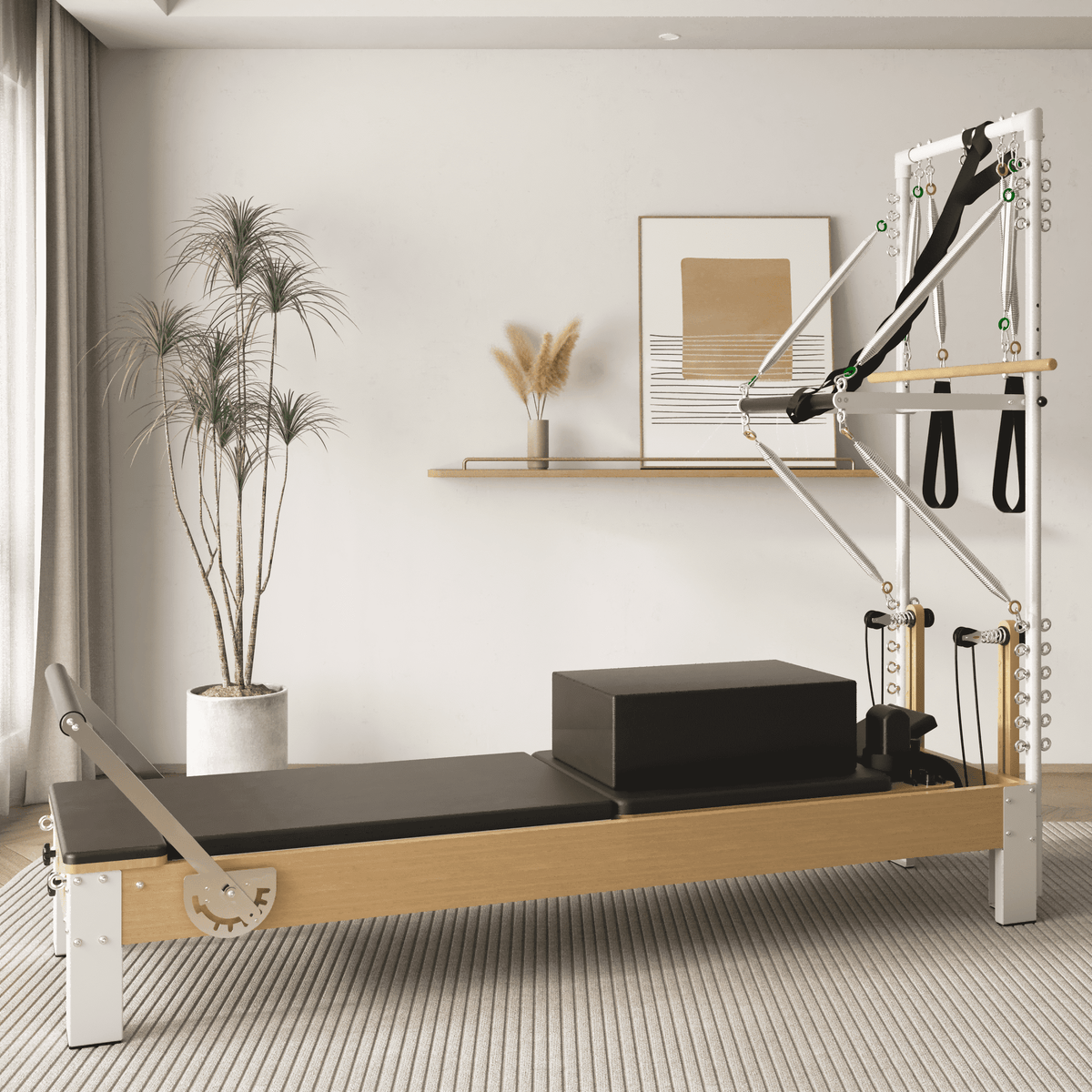 Pilates Reformer, Wooden Pilates Reformer Machine with Tower & Mat, Pilates Equipment for Home Workout and Studio, with Reformer Accessories, Sitting Box, Jump Board — product view 2