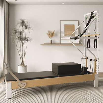 Pilates Reformer, Wooden Pilates Reformer Machine with Tower & Mat, Pilates Equipment for Home Workout and Studio, with Reformer Accessories, Sitting Box, Jump Board — product view 2